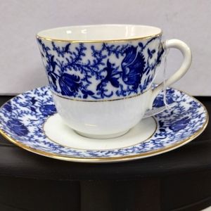 Cup & Saucer  Cobalt Blue & White Fine China